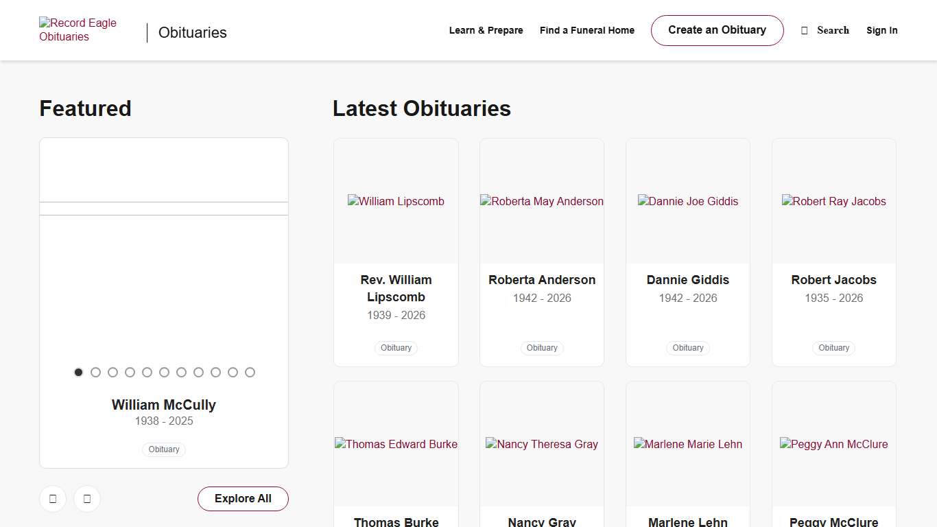 Obituaries Record Eagle