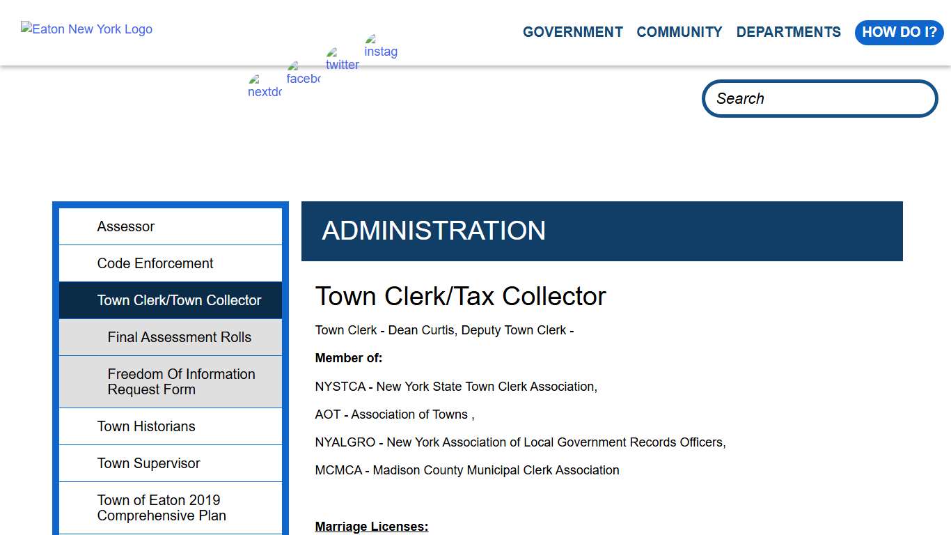 Town Clerk/Tax Collector Eaton New York
